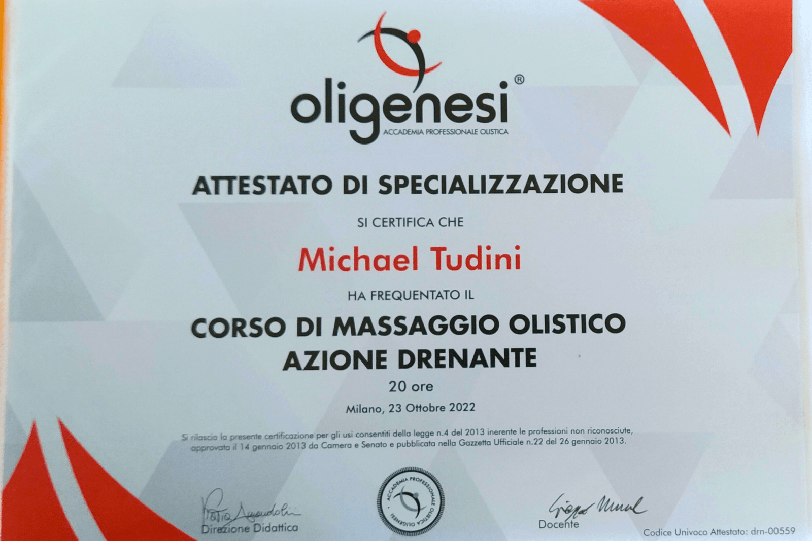 attestato di specializzazione massaggio drenante