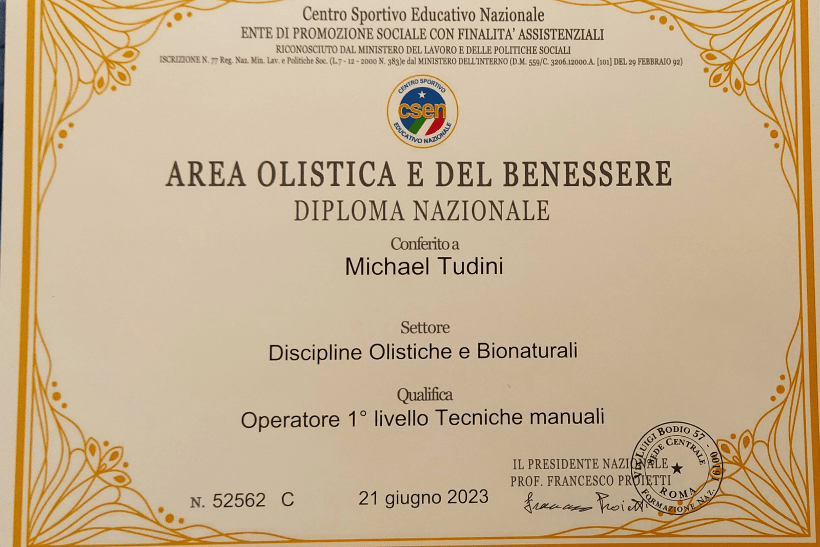Diploma area olistica del benessere csen