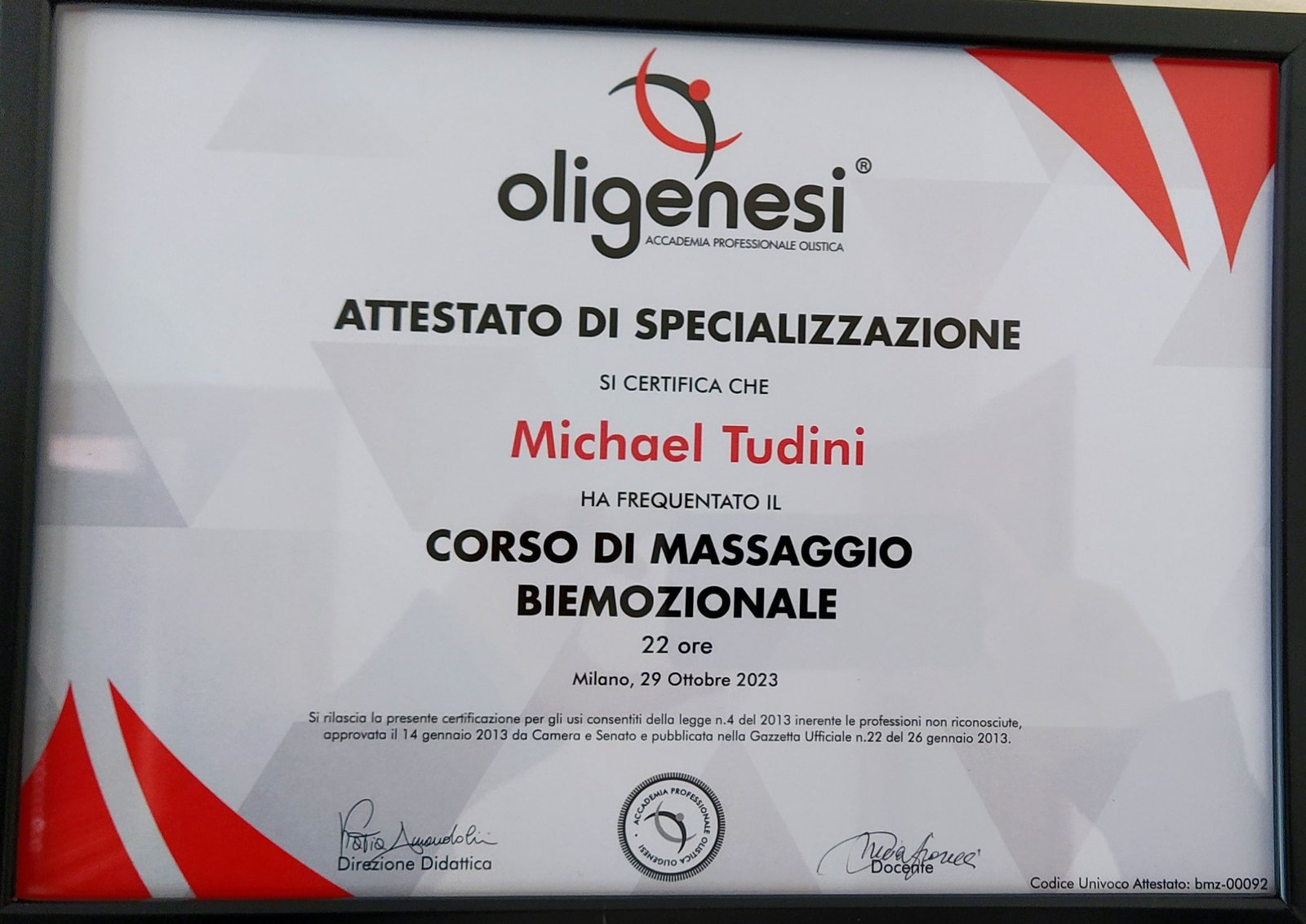 attestato di specializzazione massaggio bioemozionale